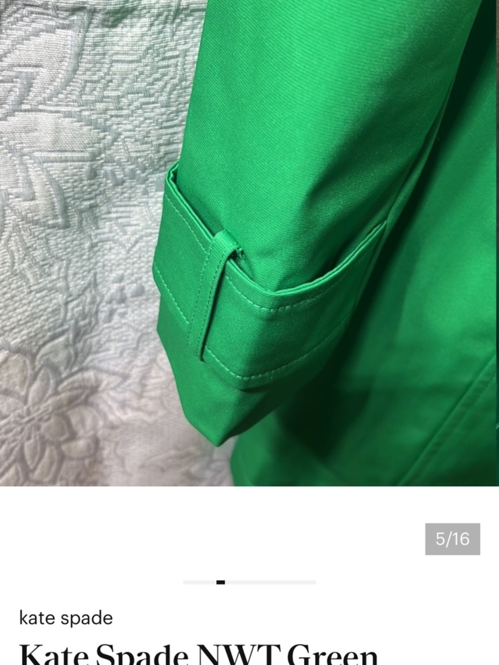 kate spade Bright Green Double-Breasted Trench Coat Pleated Back - Picture 6 of 12